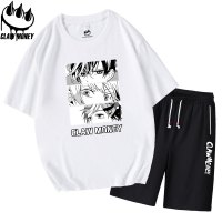 Claw money短袖T恤套装男ins动漫体恤全套休闲短裤宽松大码五分裤