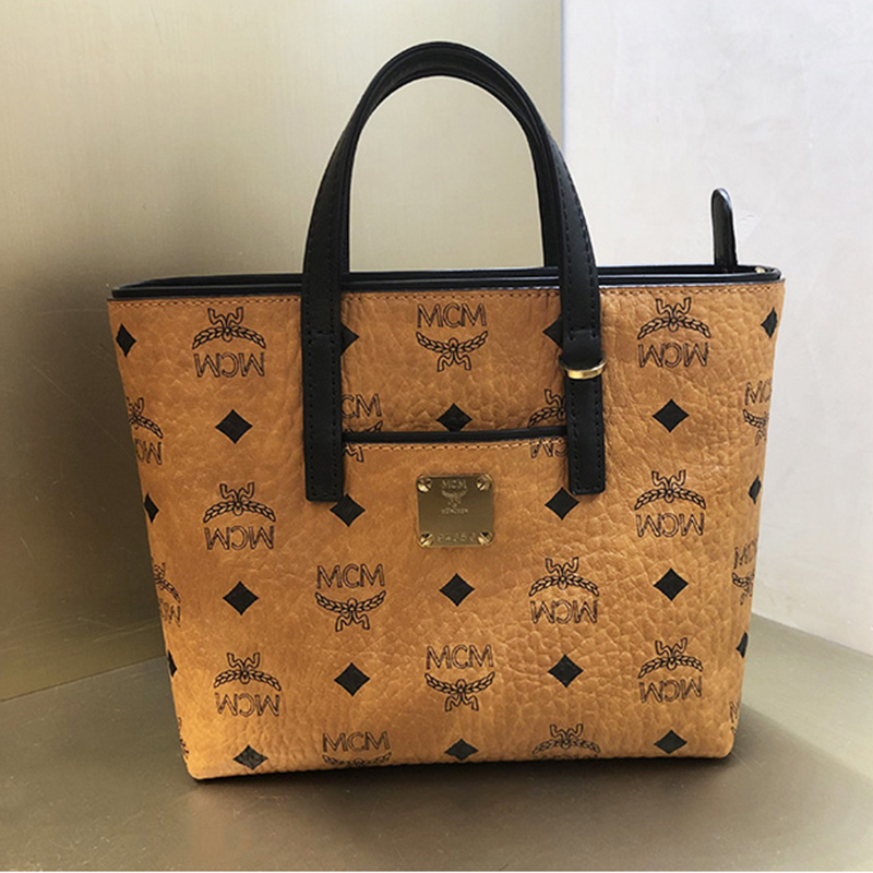 mcm女士米色经典logo标网红款中号子母包单肩背包托特包双面两用购物