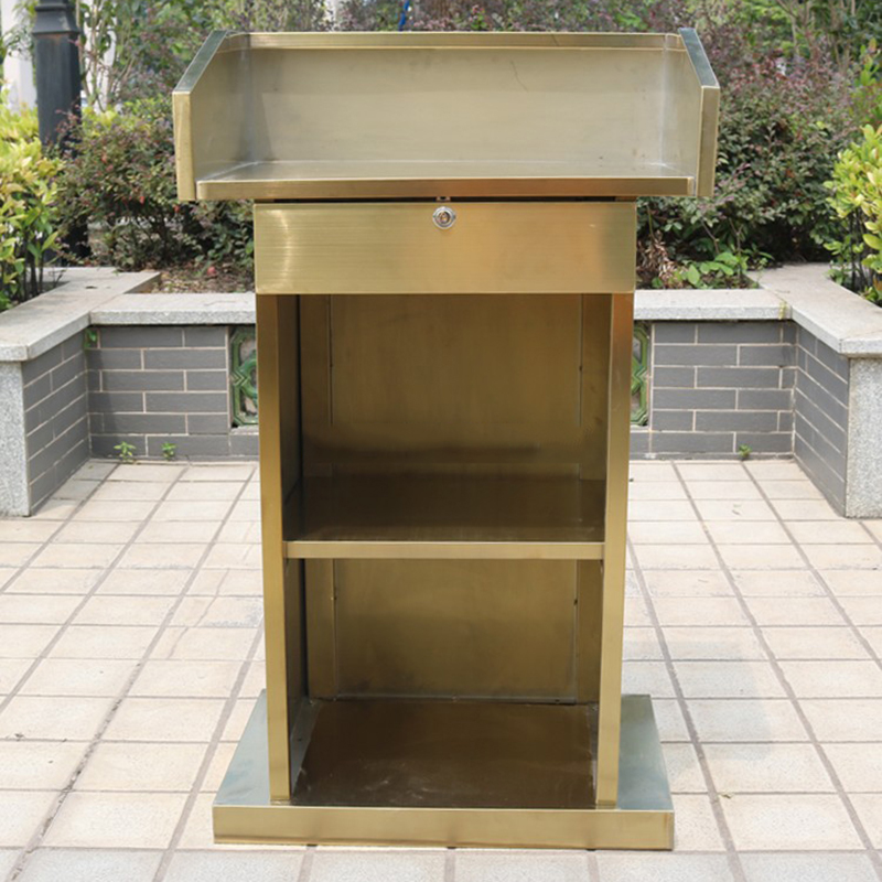 域赢 户外物业接待台迎宾登记台餐厅不锈钢演讲台 方正钛金 拆装高清大图