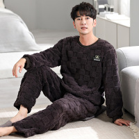 珊瑚绒冬季新款睡衣男保暖宽松大码加厚加绒法兰绒套装家居服男士 男L G9306男