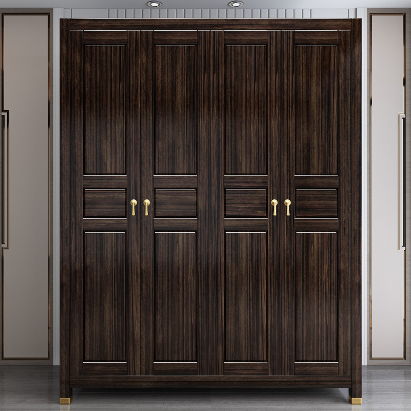 mu)实木乌金木衣柜黑檀色四门大衣柜轻奢衣橱现代禅意新中式家具
