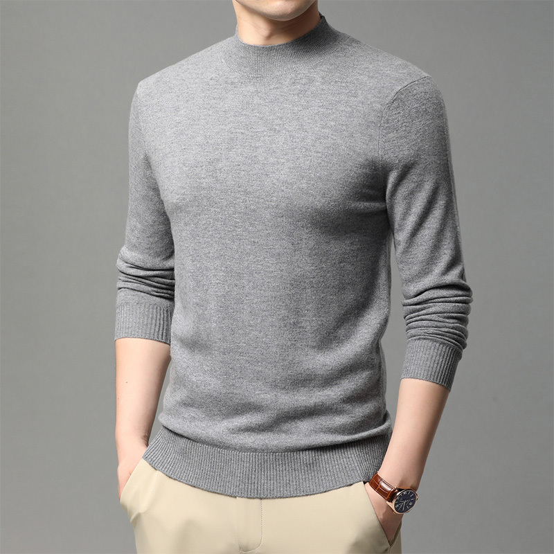 g2020秋冬季半高领纯毛衫男中领毛衣潮流韩版内搭男装针织打底衫毛衣