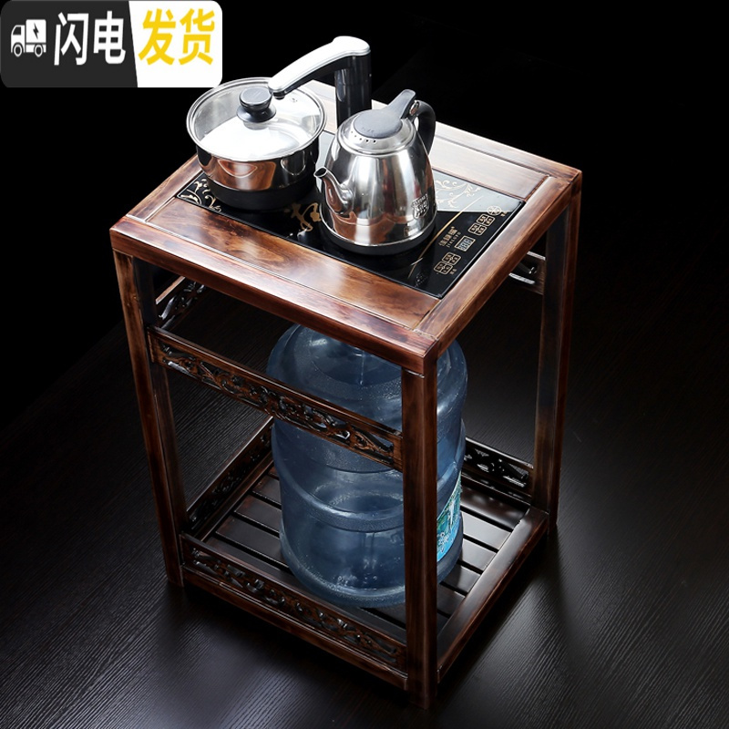 三维工匠实木茶车移动简约现代实木茶台电磁炉自动上水茶盘家用功夫茶具 半自动电磁炉加木架
