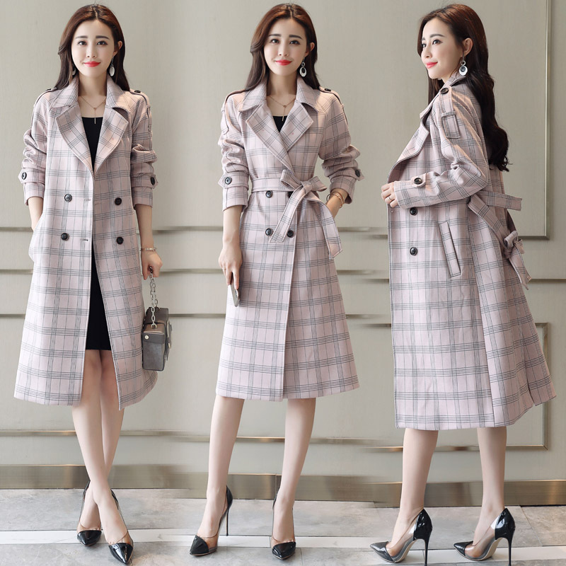 风衣女中长款秋季女士新品宽松lulu格子过膝上衣春秋港风年轻外套