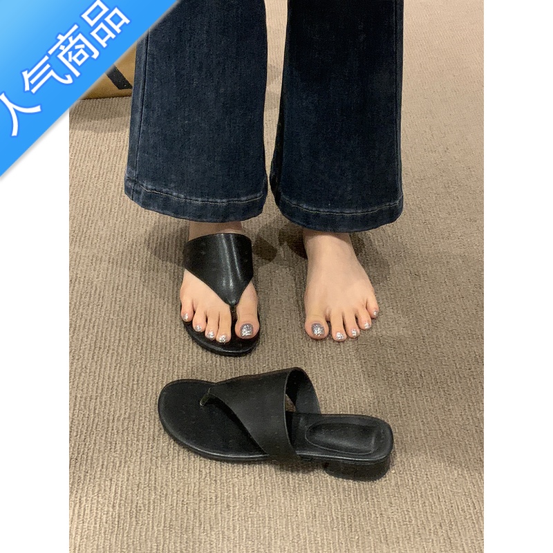 SUNTEK法式小众凉拖外穿女鞋子2023年春夏新款圆头夹趾沙滩罗马风U拖高清大图