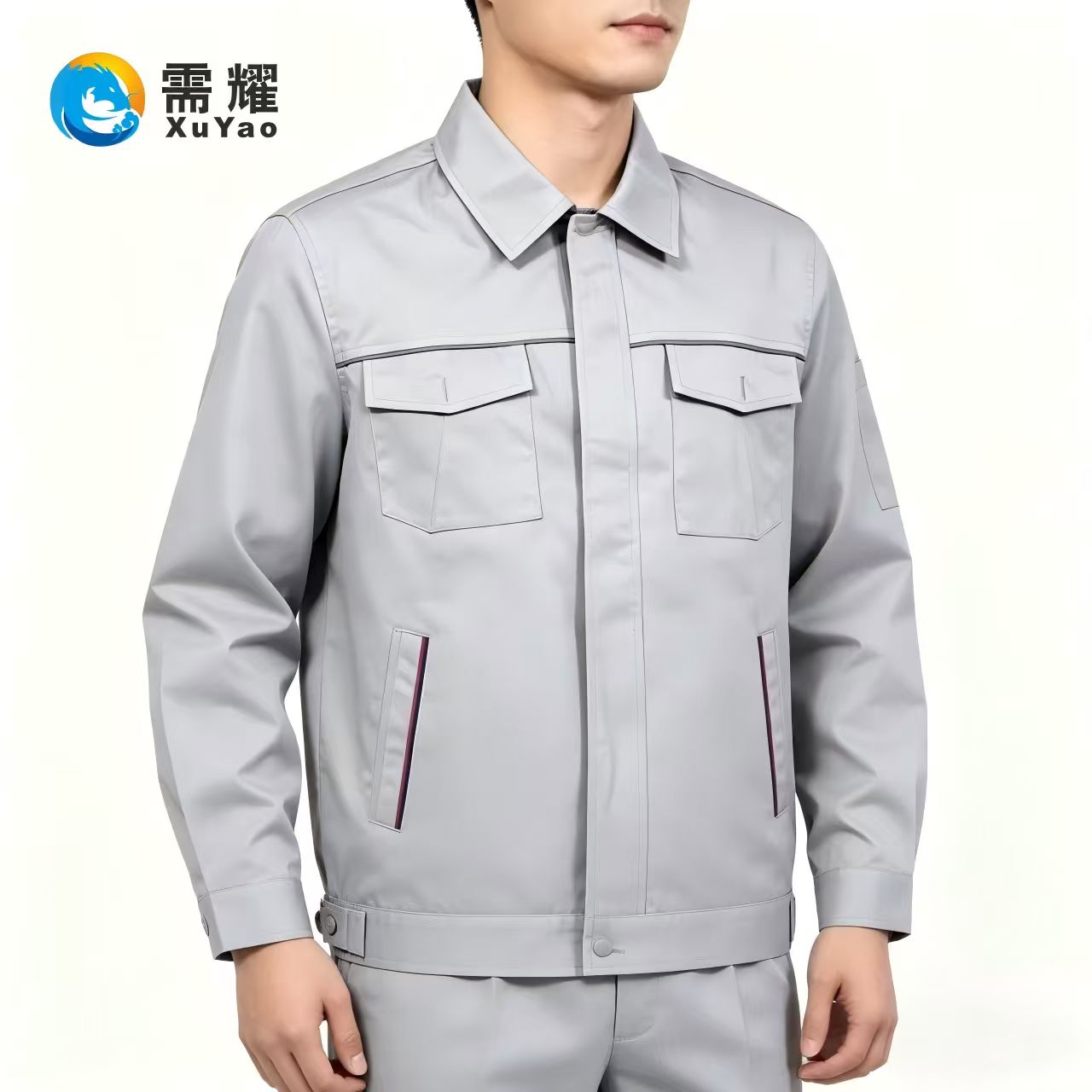 需耀 夏季工作服套装(含工作帽) 灰色长袖防静电 1套高清大图