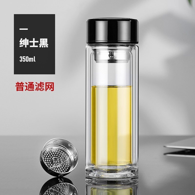 家柏饰(CORATED)玻璃杯男士家用便携水杯茶水分离透明泡茶杯子风少女 绅士黑350ml[茶水分离深滤网]高清大图
