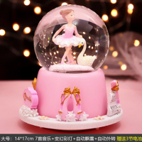 飘雪水晶球旋转彩灯音乐盒八音盒雪花跳舞公主送儿童女孩生日礼物 抬头音乐彩灯自动飘外旋转豪华版