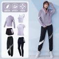瑜伽服女健身房跑步套装运动服网红透气瑜伽服上衣套装_840 XL【建议：120-135斤左右】 藕紫六件套【短袖】TC22144