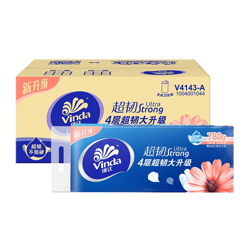 维达(Vinda)超韧无芯卷纸4层78g10卷*3提(30卷)V4143