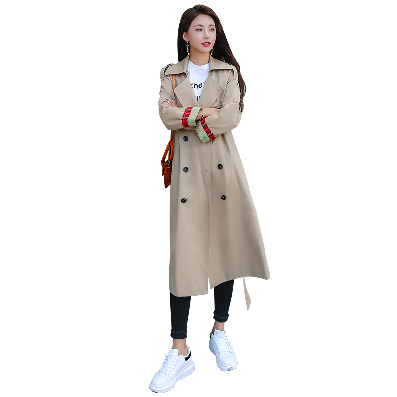 长袖显瘦中长款口袋修身百搭时尚简约个性纯色风衣女士年秋季