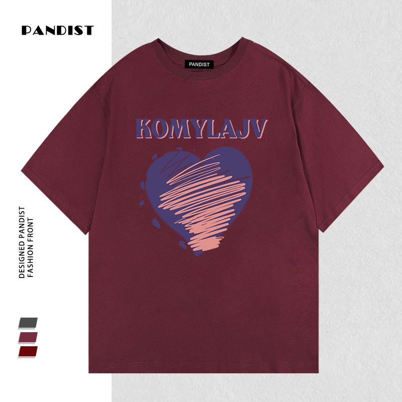 PANDIST夏季新款纯棉小众高级感韩版印花短袖男女宽松休闲T恤