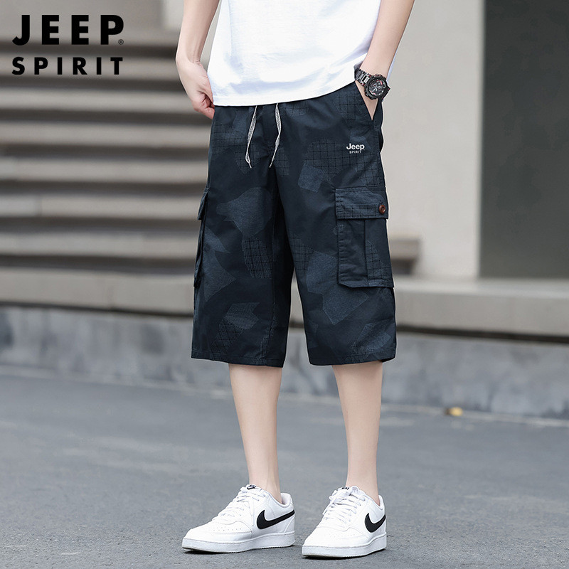 JEEP/吉普男夏季薄款裤子男七分裤宽松休闲短裤男户外运动