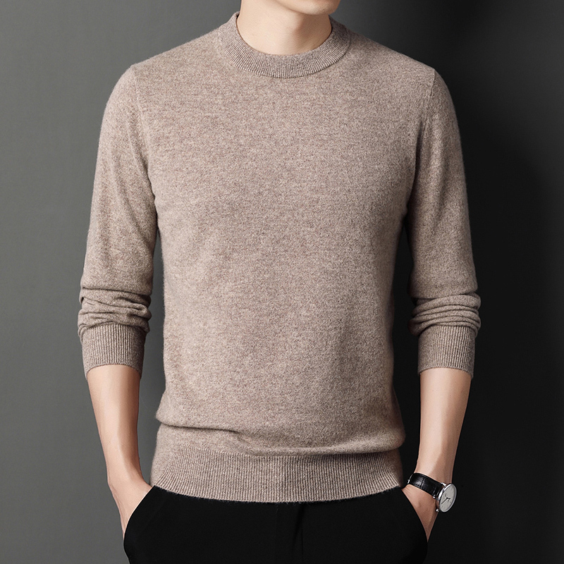 恒源祥品牌圆领100纯羊绒衫男新款冬装简约休闲长袖百搭中青年男士