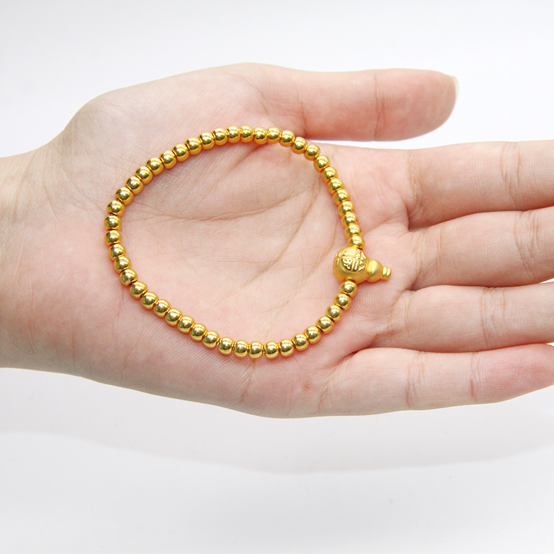 黄金女款足金999手链传承古法小金珠吊坠挂饰光珠纯金珠子手链百搭