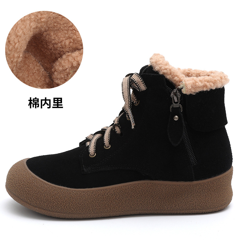 磨砂牛戎复古中帮鞋女冬季侧拉链短靴休闲加绒马丁靴雪地靴