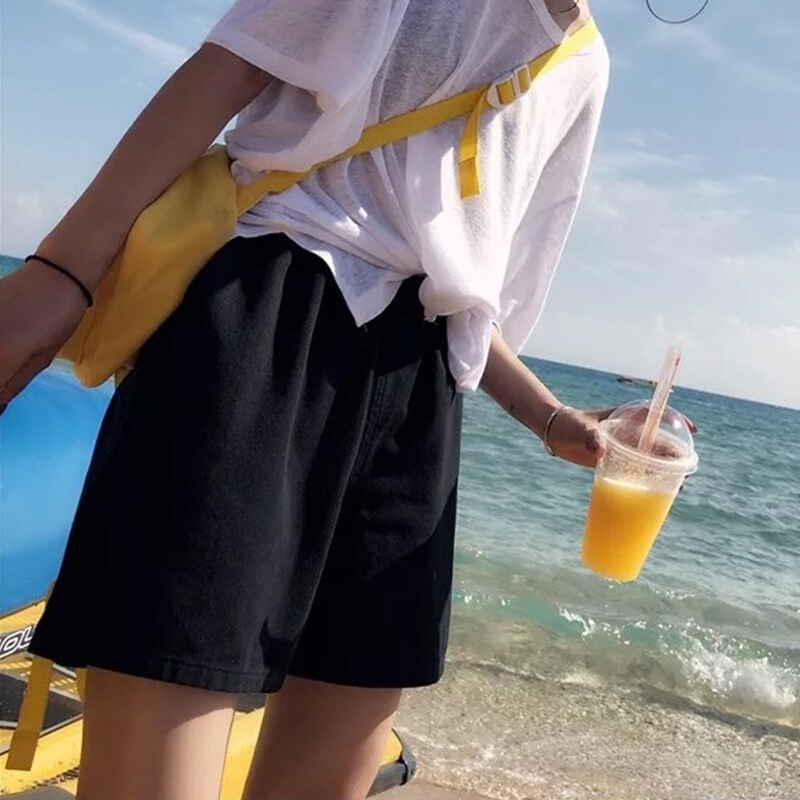 短裤女夏韩版松紧高腰休闲裤宽松显瘦百搭运动学生阔腿a字热裤潮
