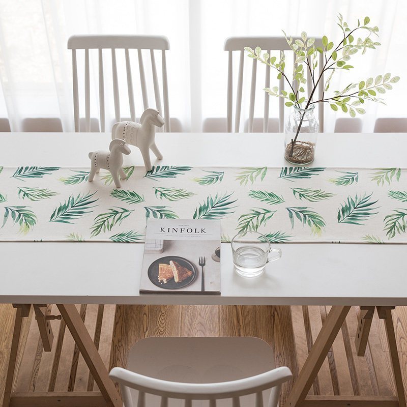 家柏饰(CORATED)北欧S风棉麻布艺茶几电视柜客厅餐桌布盖巾床尾旗桌旗 飘叶桌旗 35*160cm