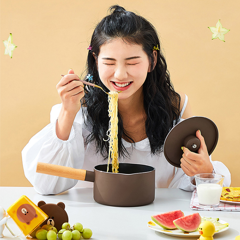 九阳( Joyoung ) Line 汤奶锅16cm宝宝辅食锅不粘锅煮泡面锅汤锅布朗熊小奶锅 TLL1622D-A3