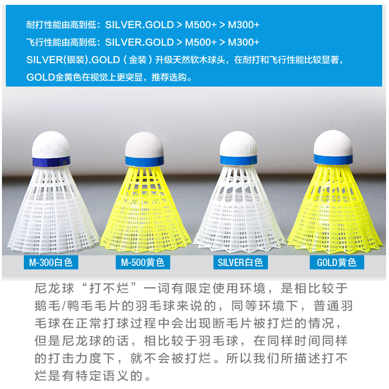 吉瑞耐打羽毛球尼龙球塑料羽毛球M2000训练球6只装M300/500正品