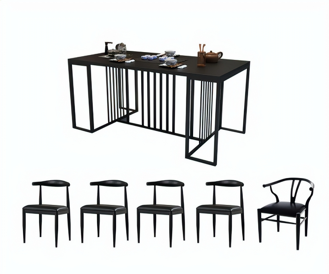 印华(YINHUA)火烧石茶桌一桌五椅 茶几 茶台 茶桌(1300*800*760)(套)高清大图