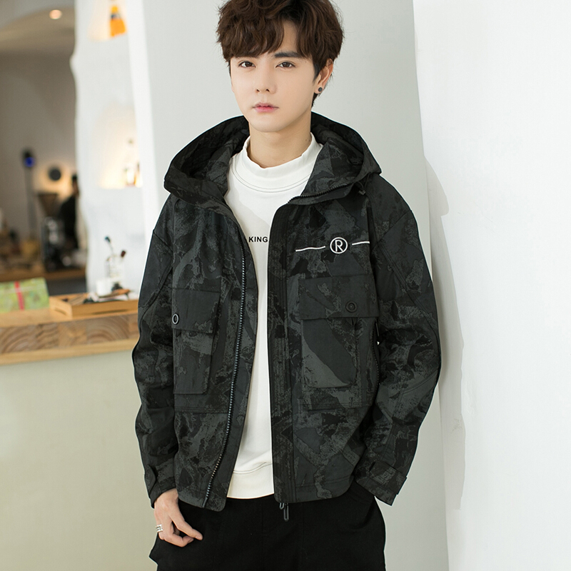 梵克公牛日系工装夹克男士潮流迷彩连帽外套学生韩版宽松休闲上衣潮牌