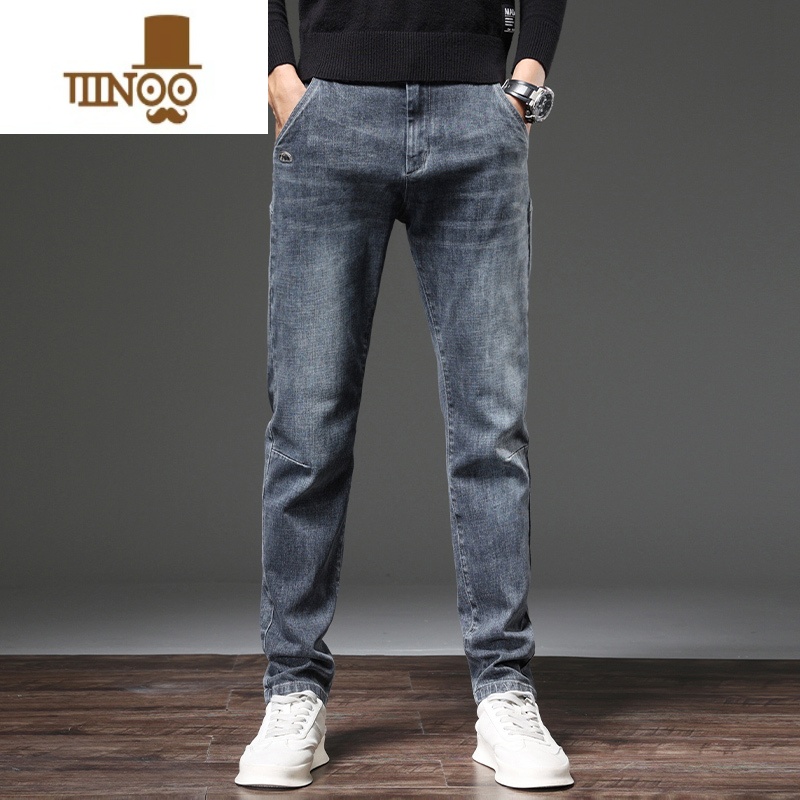YANXU牛仔裤男款夏季薄款宽松直筒2023新款潮牌水洗夏天冰丝休闲长裤子高清大图