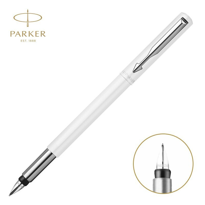 派克PARKER 钢笔 威雅白色胶杆墨水笔+迷你墨水礼盒 学生办公用品书写金属不锈钢F笔尖0.5mm 可吸墨可替换墨囊高清大图