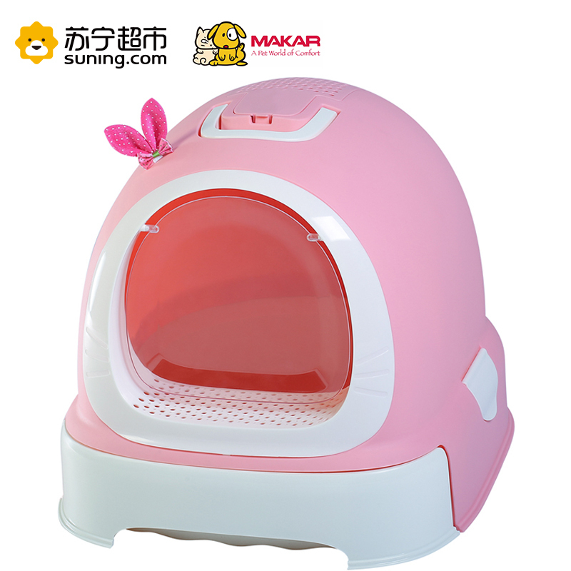 美卡(makar)全封闭式机器猫猫砂盆大号单层猫厕所隔臭防溅猫便盆 茶色