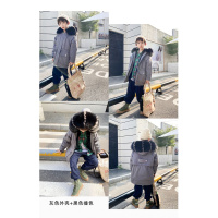 举翼王子男女中小儿童獭兔皮毛一体内胆派克服毛毛皮草外套中长款宝宝 灰色外壳+黑色撞色 170定做不退不换