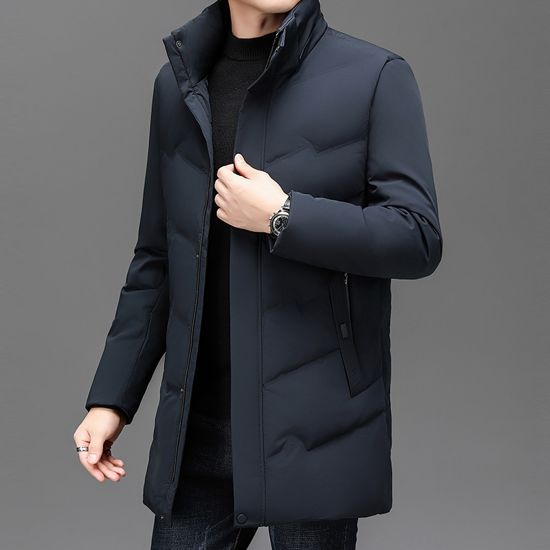 羽绒服男士冬季中长款2024冬装新款连帽潮牌加厚冬季新款连帽羽绒服男商务休闲纯色防寒保暖外套男高端白鸭绒外套可拆卸帽子高清大图