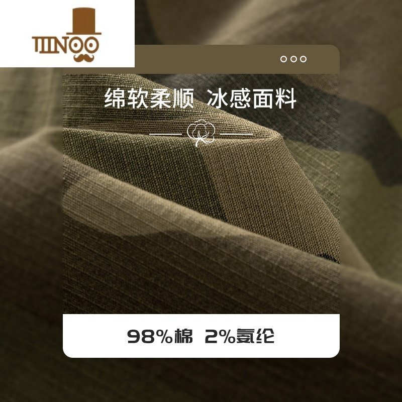 YANXU夏季美式复古迷彩冰丝休闲裤男轻薄凉感工装裤子宽松大码九分长裤高清大图