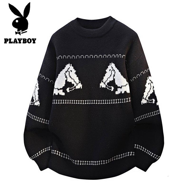 花花公子新款高品质【新款】2025年秋冬款圆领针织毛衣男 黑色 180