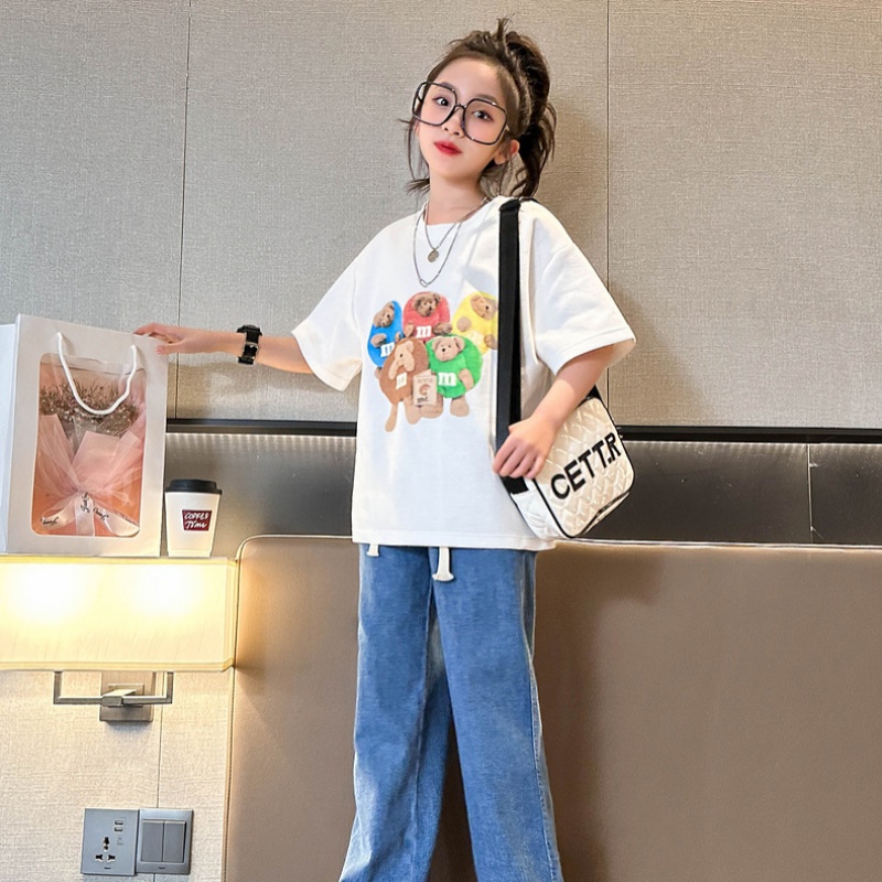 女童短袖夏装T恤夏季新款儿童半袖t女中大童装宽松上衣洋气潮 TT61白色一宽松升级版 120（建议身高120CM左右）