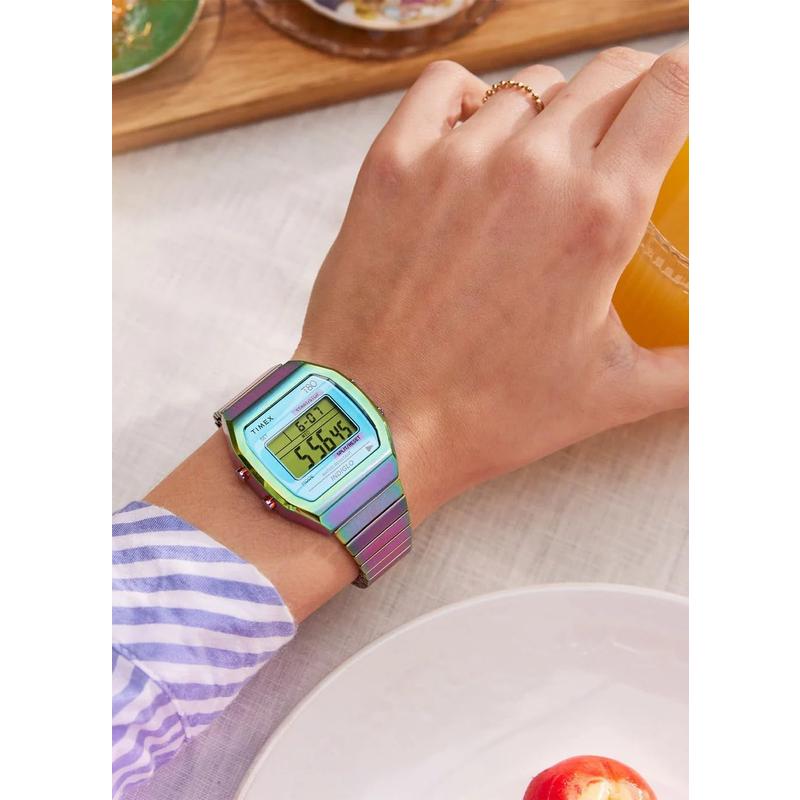 TIMEX天美时男款月相多功能腕表mm不锈钢表壳绿盘皮带防水chrono高清大图