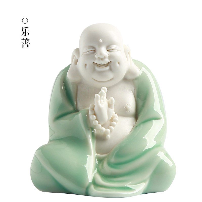 弥勒佛客厅酒柜装饰小摆件创意陶瓷汽车摆件车载佛像车内三维工匠乐善