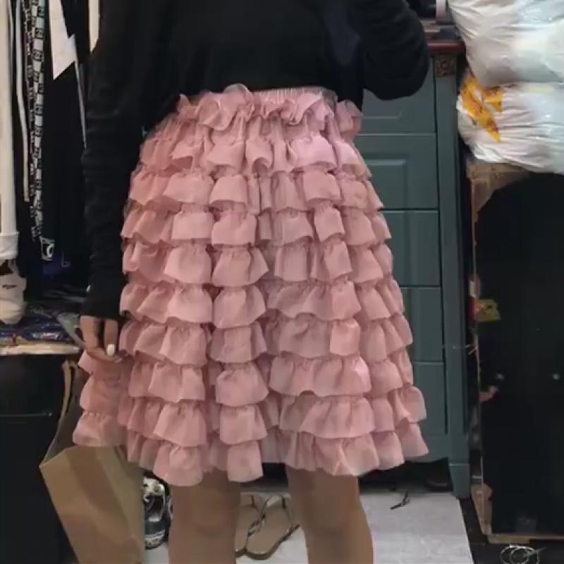 2018新款裙子女高腰显瘦拼接裙韩版纯色半身裙短裙女夏粉色均码