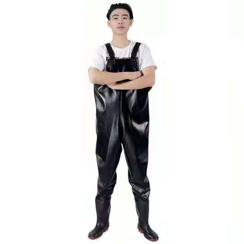 下水裤加厚耐磨水衩裤水裤男半身雨裤防水挖藕衣下水衣服捕鱼服 背带黑色 薄面料0.65毫米 鞋码36