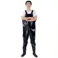 下水裤加厚耐磨水衩裤水裤男半身雨裤防水挖藕衣下水衣服捕鱼服 背带黑色 薄面料0.65毫米 鞋码36