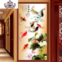 封后5D钻石画满钻客厅竖版玄关点贴钻2019十字绣九鱼图2020钻石绣新款 5D钻石画魔方钻140*65cm竖版九鱼图