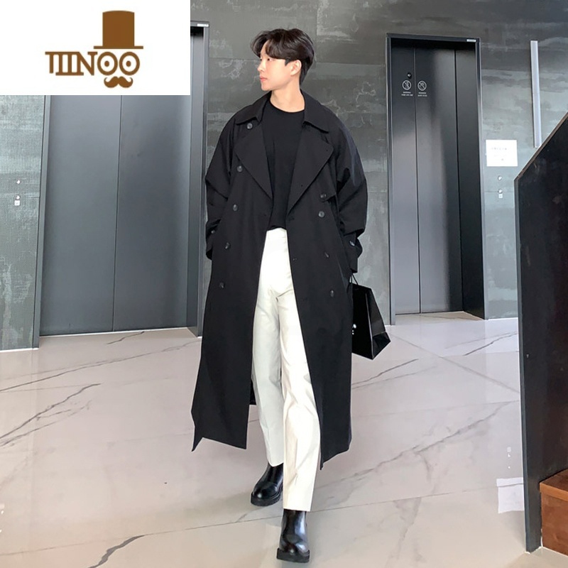 YANXU风衣外套男中长款日系战壕克苏鲁感卡其色过膝男士大衣高清大图