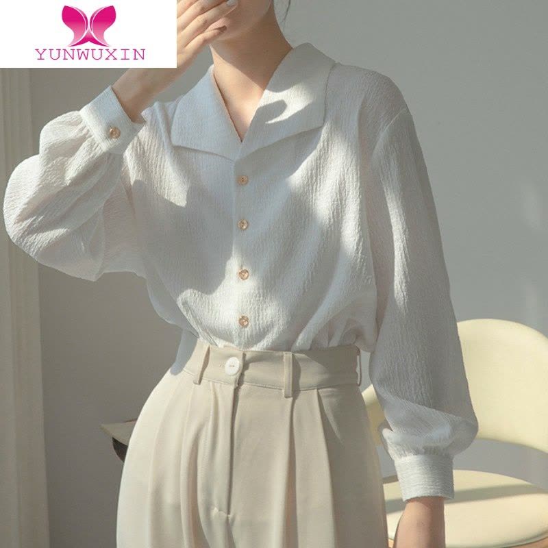 YUNWUXIN白色衬衫女高级纹理设计感小众衬衣女2022宽松法式气质上衣图片