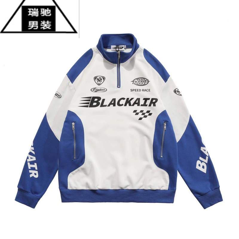 希杰狮王美式复古半拉链拼色赛车服卫衣男女春秋情侣潮牌高街机车外套图片