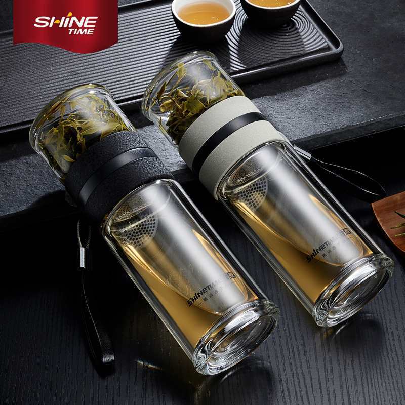 雄泰(SHINETIME)双层玻璃杯茶水分离泡茶杯过滤杯240ML