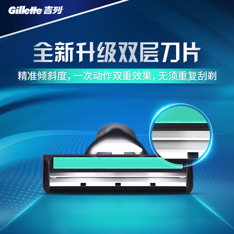 吉列 剃须刀刮胡刀手动 威锋旋转双层刮胡刀(1刀架1刀头+2刀头)高清大图