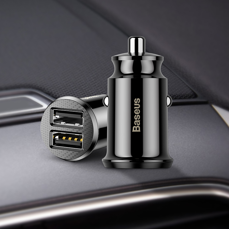 倍思(Baseus)车载充电器汽车点烟器国产一拖二车用双USB接口 电压12V-24VC8-K 一分二手机车充 汽车用品