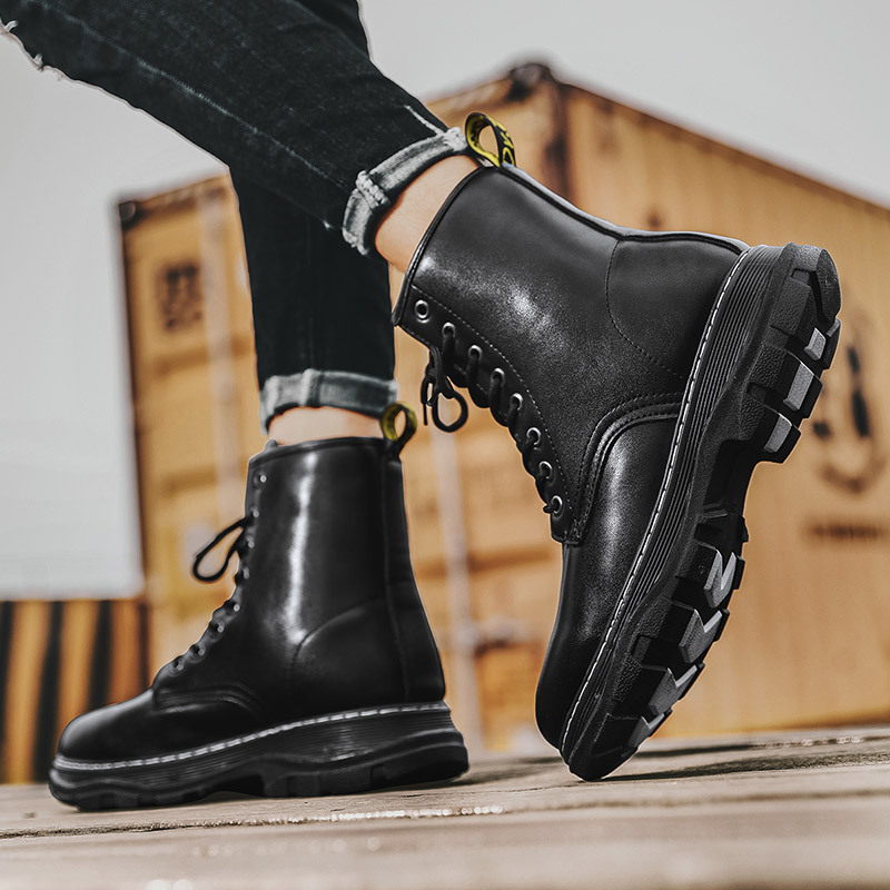马丁靴男高帮厚底复古工装男士皮靴英伦风青年潮男硬汉靴子大黄靴