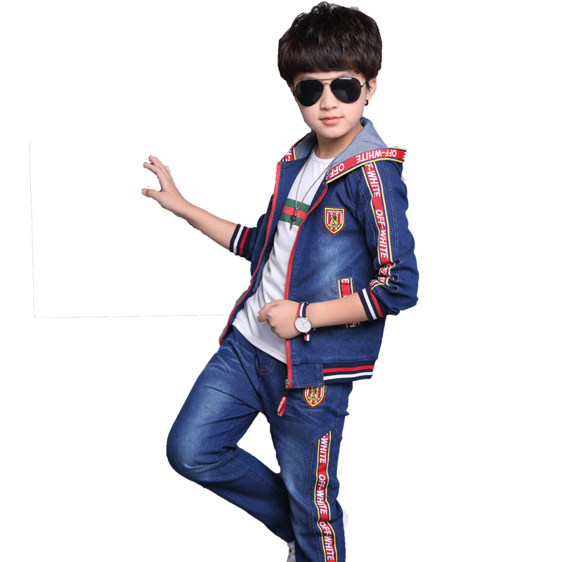 睿娃童装男童牛仔套装春款8中大童韩版9男孩衣服12休闲儿童两件套15岁