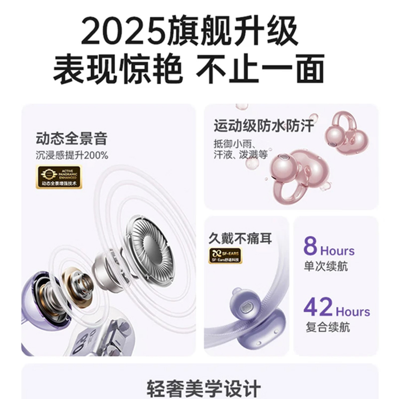 塞那-耳夹式运动降噪蓝牙耳机S6S pro 紫色高清大图