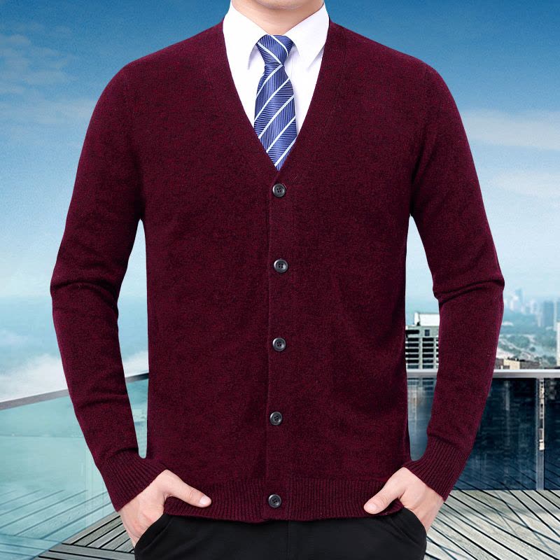 免费试穿 高端山羊绒衫男 V领扣子开衫冬装毛衣纯色外套中老年EERDS高端羊图片